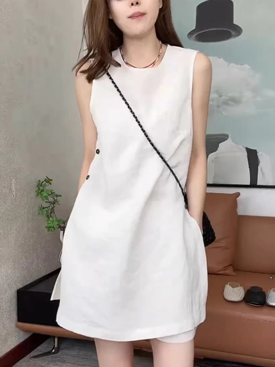 Verão casual linho conjunto de seda feminino respirável solto faion orts saia superior conjunto de duas peças redondo ne ort sve