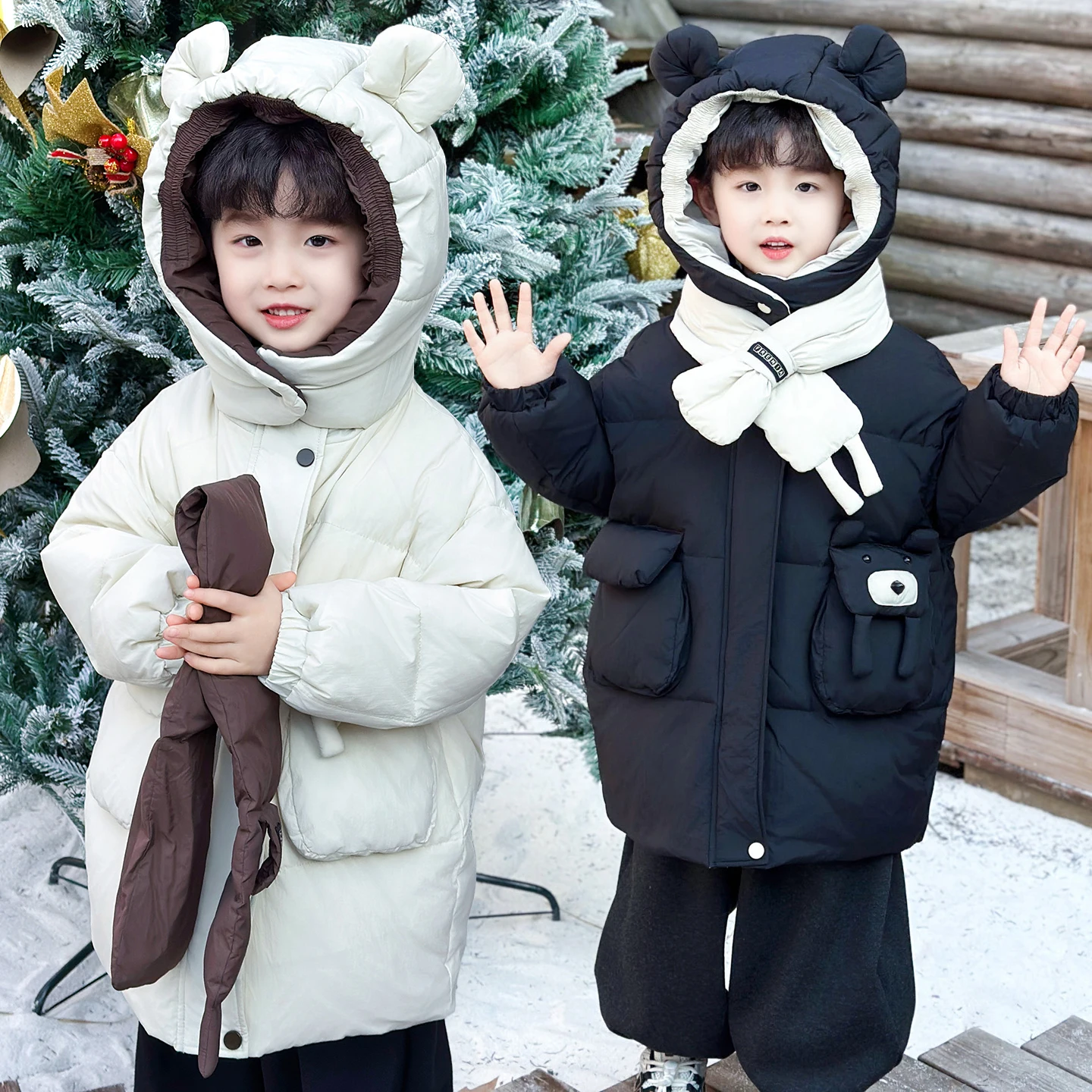 

Зимняя утепленная куртка для мальчиков с 90% белым утиным пухом, средней длины, детская зимняя одежда, хлопковое пальто, новинка 2025 года