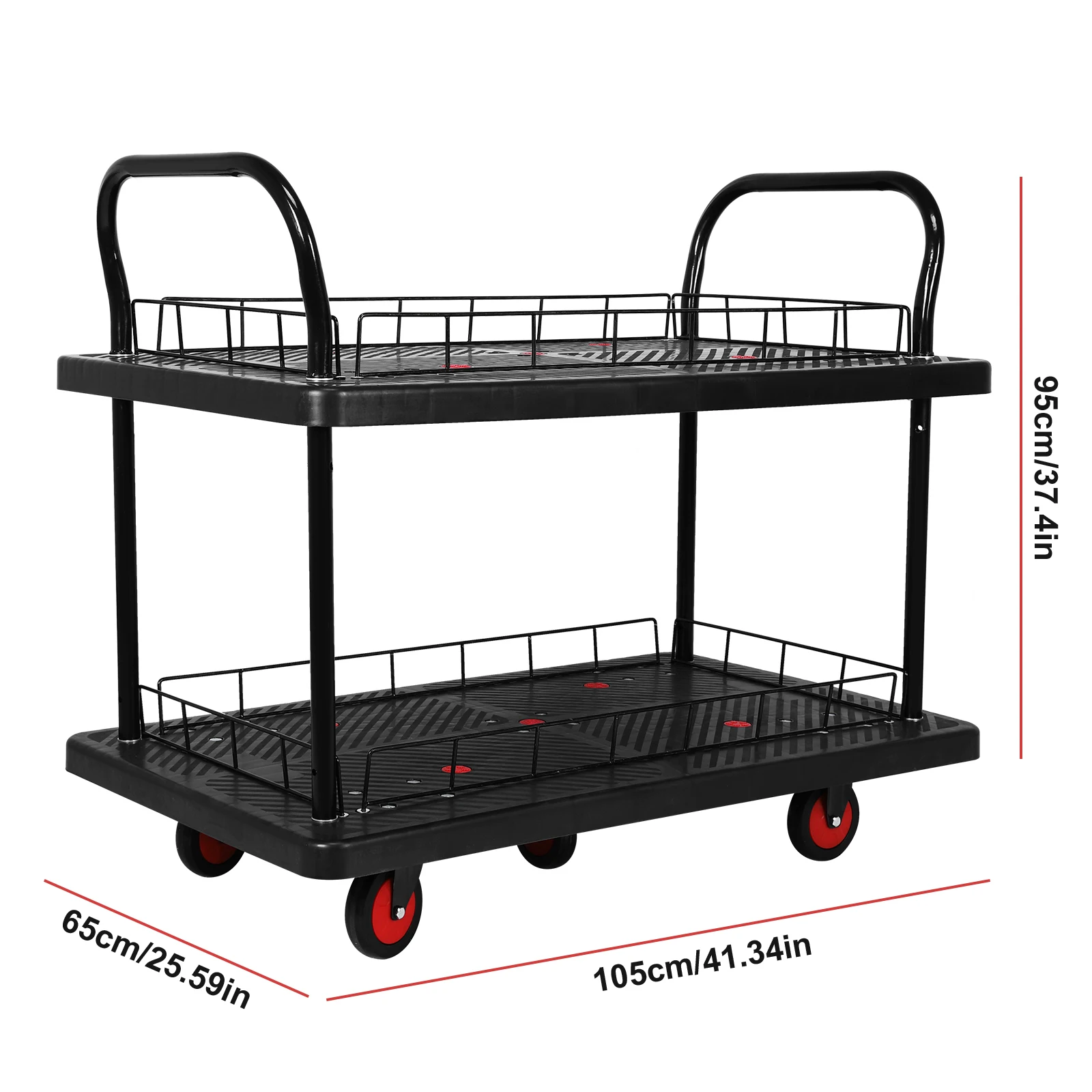 Multifunctionele mobiele gereedschapswagen met 2 planken, capaciteit van 880 lbs, servicewagen voor magazijn/garage/reiniging/fabricage
