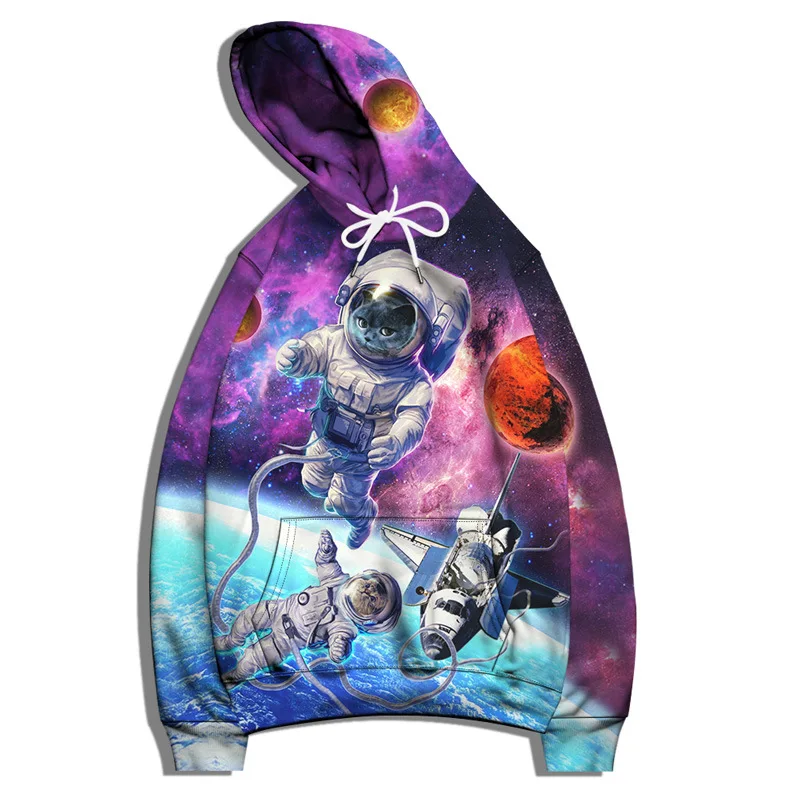 Universe Galaxy Astronaut Cat Print Men New Fashion 3D Hoodies Oversized S-6XL Pullover Clothing Female Casual Hooded Sweatshirt