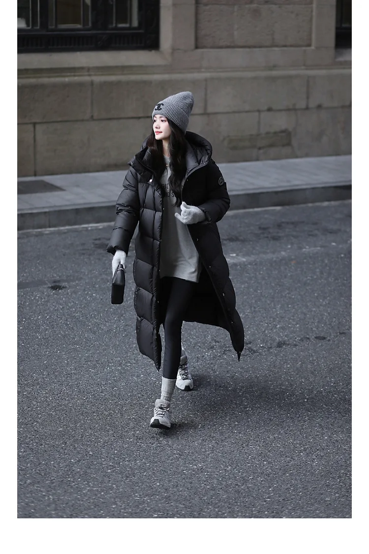 Winter High Quality Long Hooded Down Jacket Women White Duck Down Warm Thick Outwear Female Loose Parker Knee Length Down Jacket