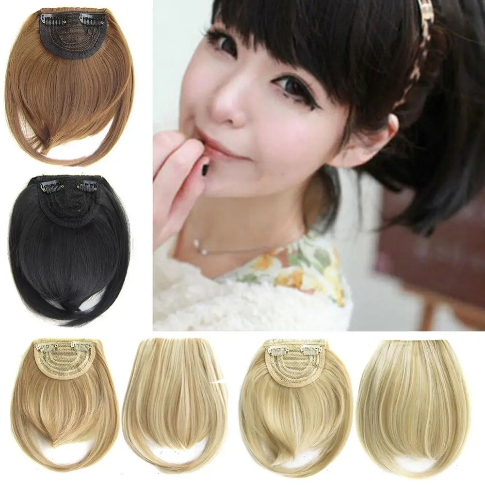 Girls Clip-in Front Hair Extension Wig Straight Synthetic Fringe Bang Hairpiece Synthetic Bangs for Women