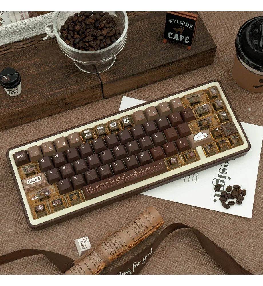 Keycap Personalized Programmer Coffee Keycap FOA Original PBT Five-sided Sublimation + Transparent PC Customized Mechanical