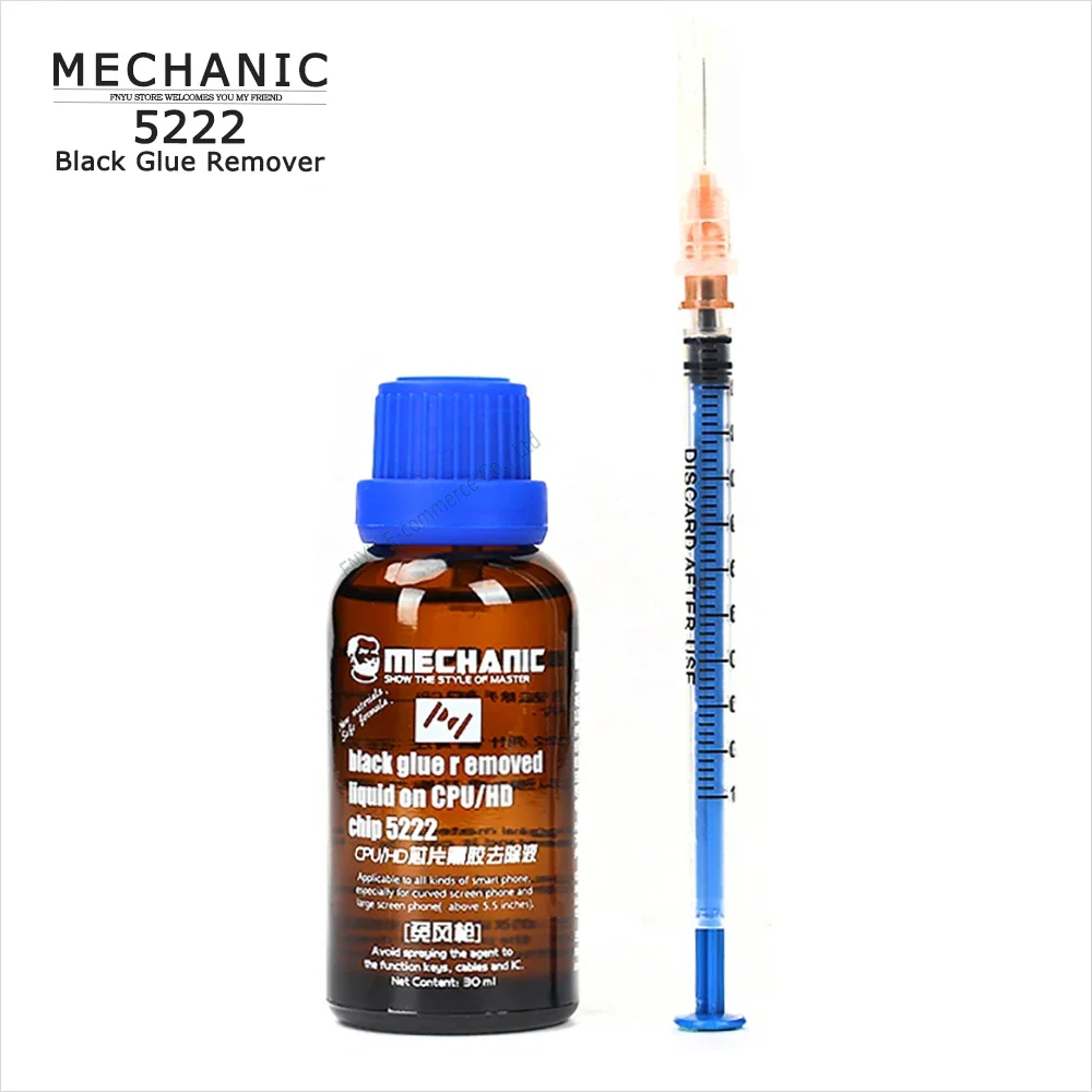 Mekanik Penghilang Lem Hitam 5222 30ML dan Alat Suntik untuk Ponsel Pintar CPU/Perbaikan Chip HD Tidak Perlu untuk Cairan Penghilang Vinil Pistol Udara