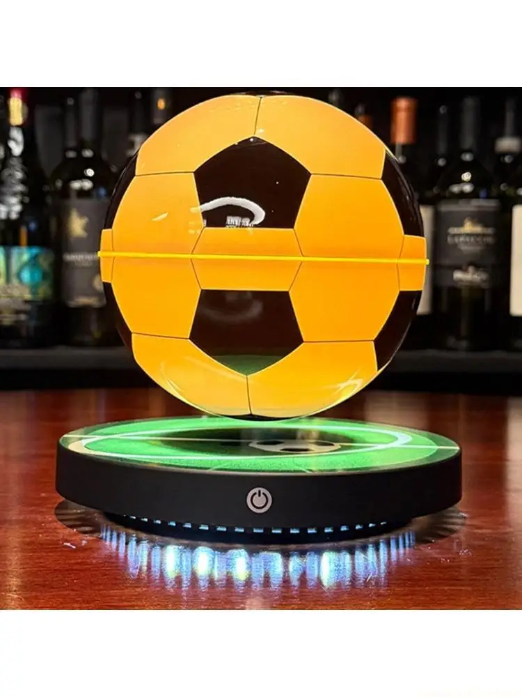 Gaming Room Soccer Lamp with Floating Ball Display, Touch Activated Base, 3 Light Tones, and Sports Theme Light for Desk Use or
