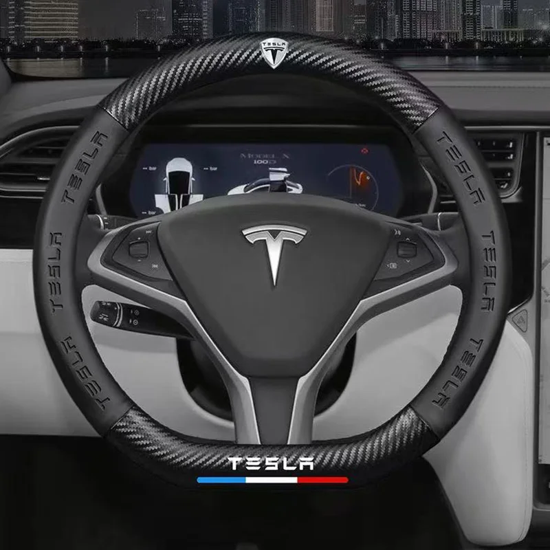 

3D Embossing Car Logo Steering Wheel Cover For Tesla Model 3 Model S Model X Model Y Car Steering Wheel Cover Logo Accessories