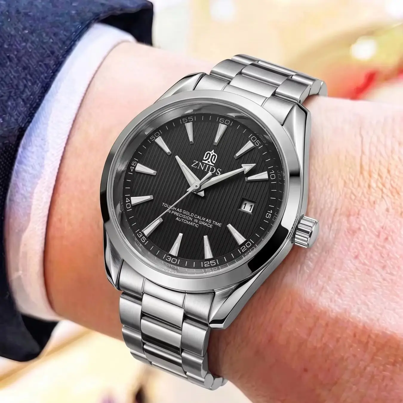 High-End Fully Automatic Mechanical Men's Watch, Waterproof Luminous Calendar Business Wristwatch, Light Luxury Striped Dial, Versatile Mechanical Men's Watch for Office Workers and Commuters, the Best Gift for Him
