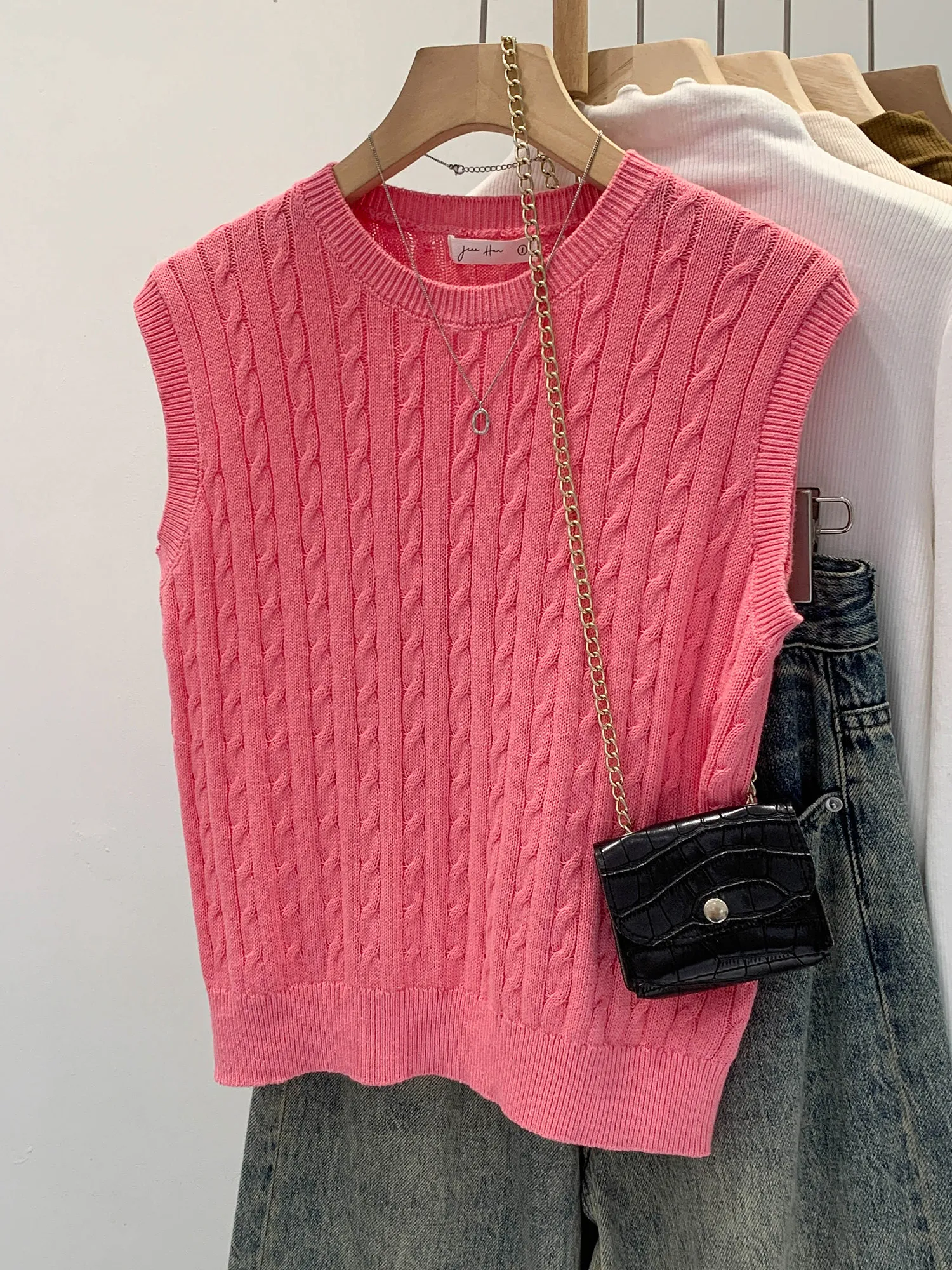 Super Stylish Knitted Cotton Summer Vest Women's round Neck Sleeveless Twisted Design Unique Special Small Top for Ladies