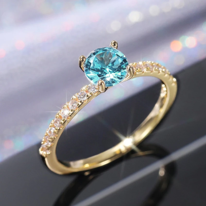 Huitan Klassisches 4-Krallen-Design, rund, Zirkonia, für Damen, Hochzeit, Verlobungsringe, 3 Farben erhältlich, zurückhaltender Brautschmuck, heißer Verkauf – Detail 27