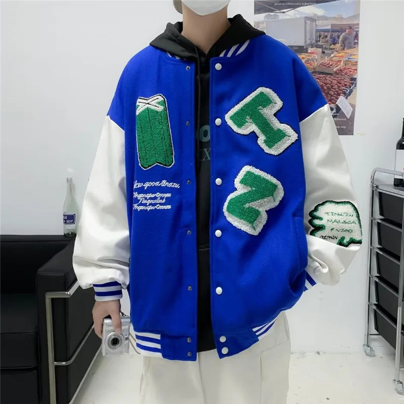 American Street Retro Flocking Embroidered Jackets Coat Men's New Hip Hop Trend Baseball Uniform Couple Casual Loose Jacket