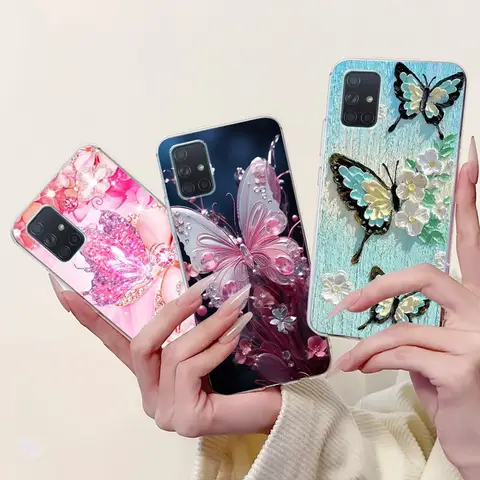 Per Samsung Galaxy A71 Custodia SM-A715F Cover Moda Farfalla Fiore Morbida Trasparente Copertura Del Telefono Del Silicone Per Samsung A51 A 51 5G Capa