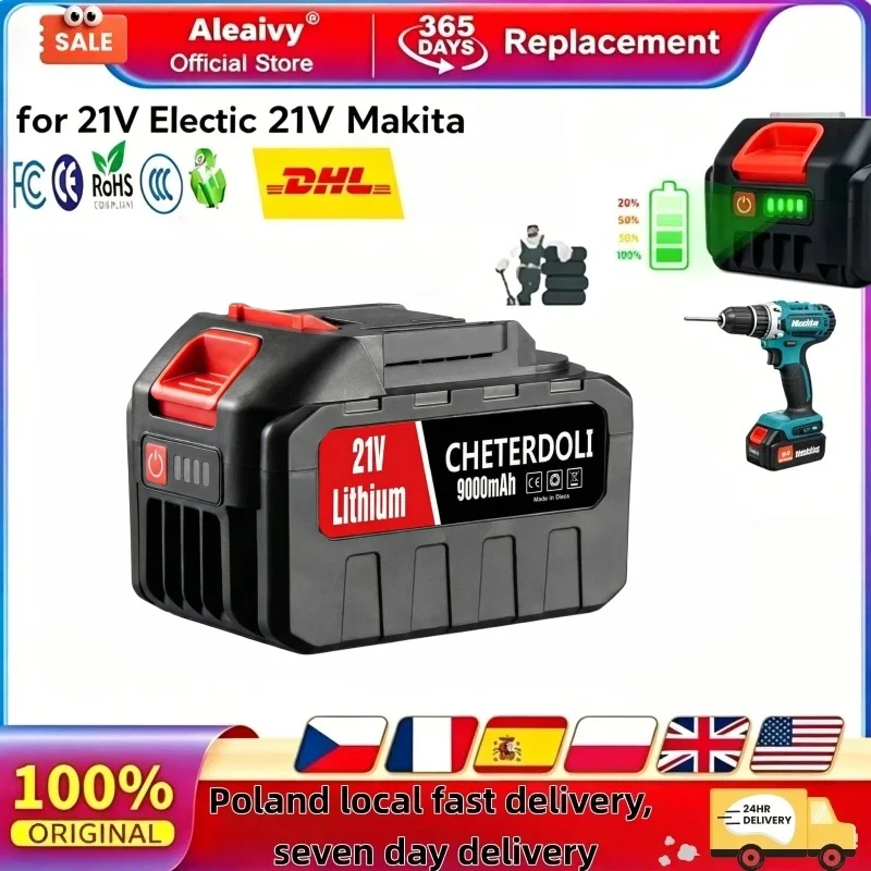 Batterie lithium-ion 21V de qualité supérieure, indicateur de puissance intégré, alimentation en énergie stable, batterie de rechange pour outils électriques Makita 21V
