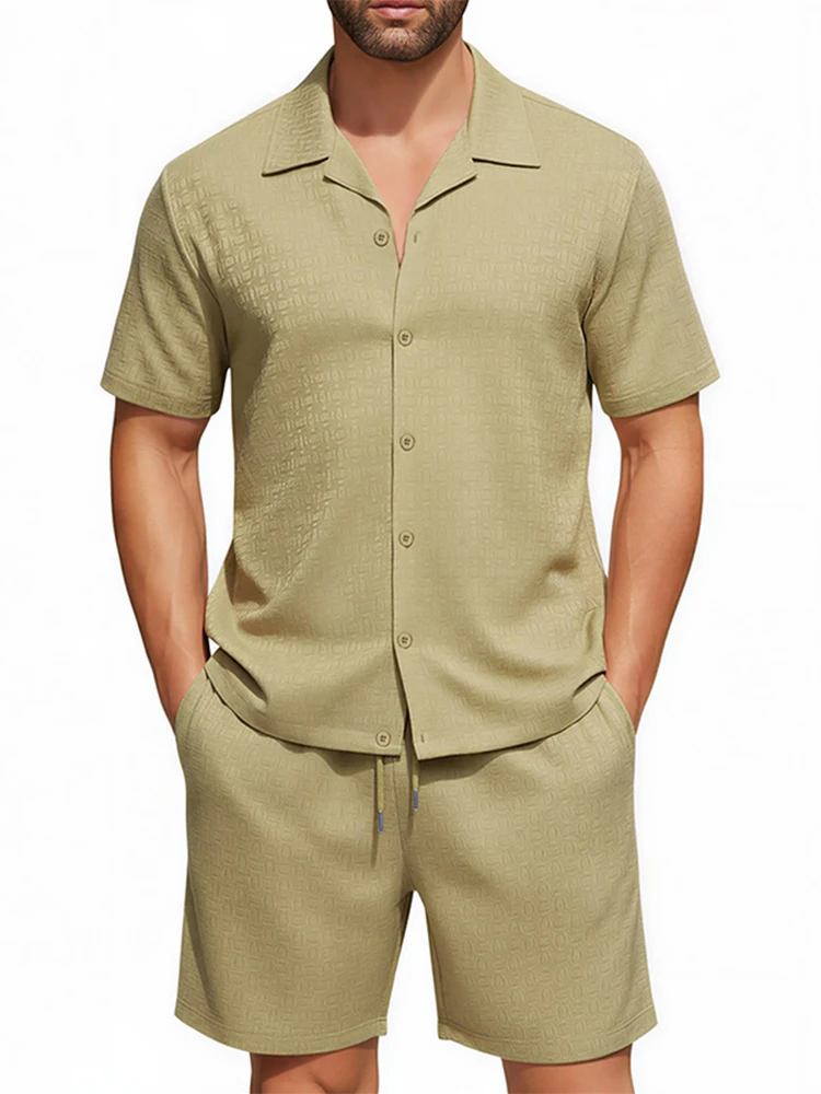 

Spring Summer Casual Solid Color Shirt And Shorts Men Outfits Homewear Suits Daily Leisure Short Sleeve Two Piece Sets For Mens