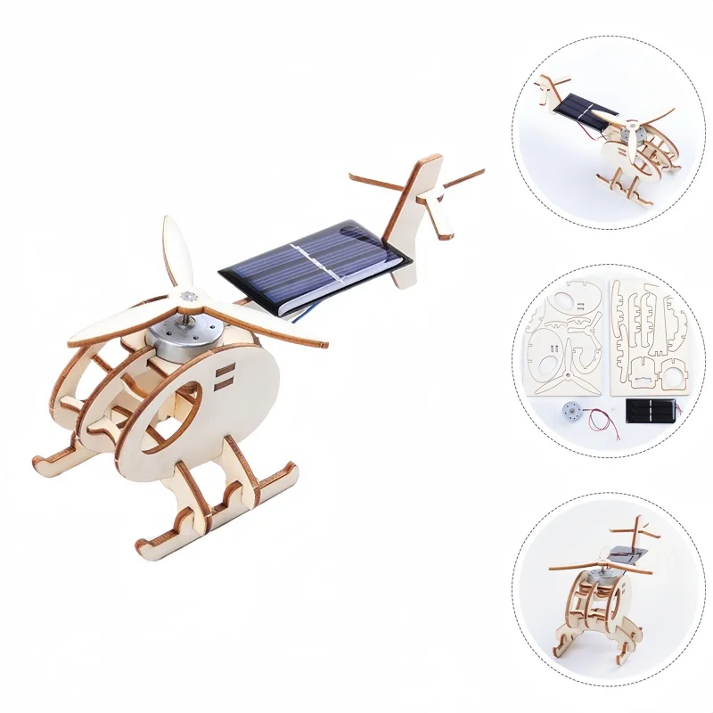 DIY handgefertigtes solarbetriebenes Hubschraubermodell für Kinder, 3D-Holzpuzzle, pädagogisches wissenschaftliches Experimentierset, Spielzeug