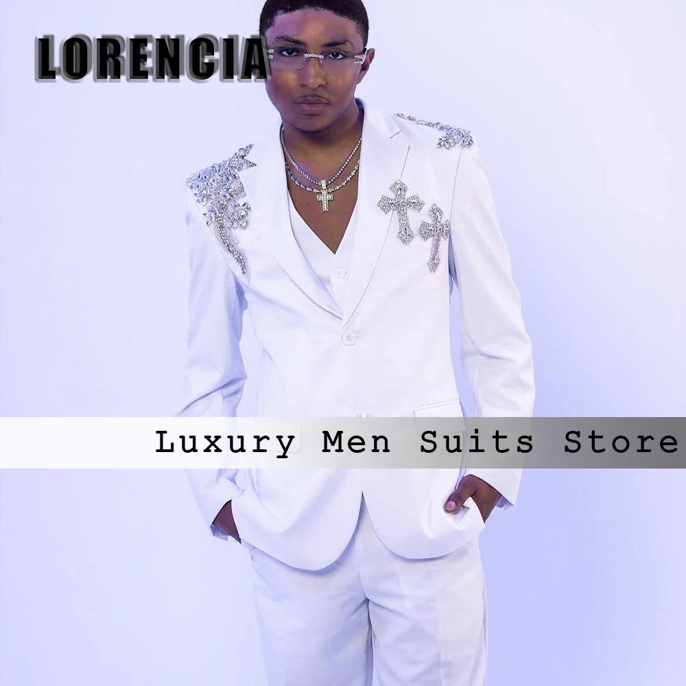 

Leisure Crystal Suits for Men 2025 3 Pieces Tuxedos Wedding Party Outfit Customized Blazer Pants Vest traje juvenil masculino