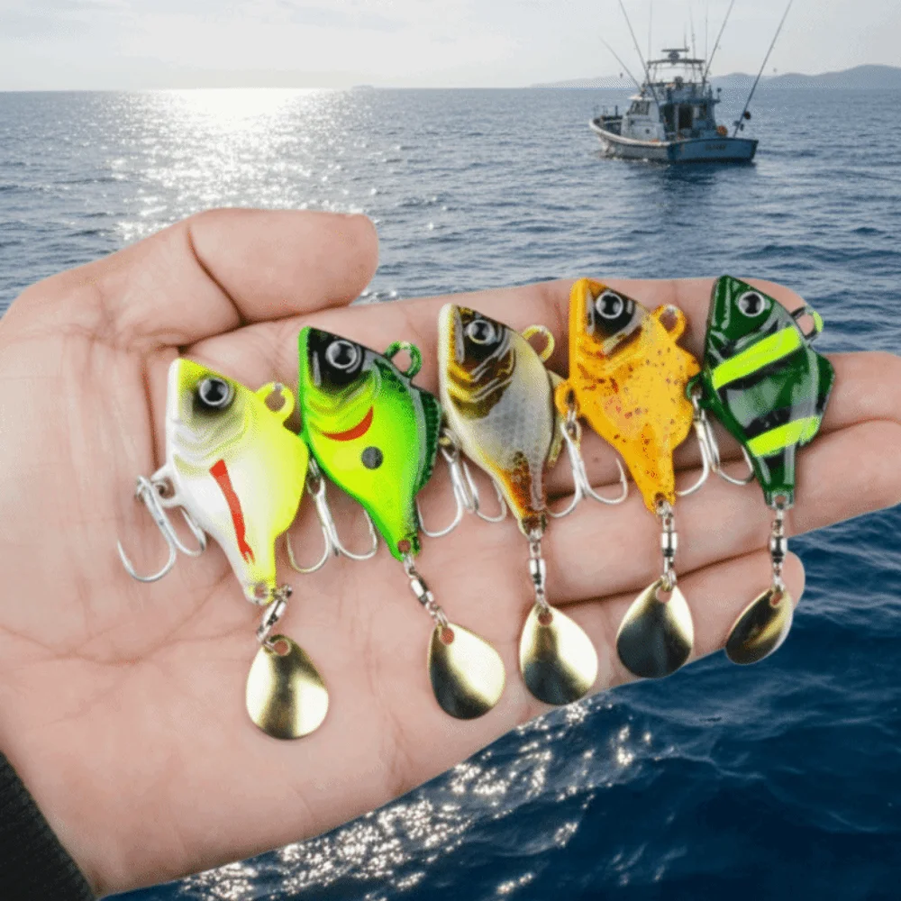 

5pcs Rotating Glitter Artificial Fishing Bait with Box Vibration Bait Fishing Lures Kit Colorful Hook Set Fishing Lures Hooks
