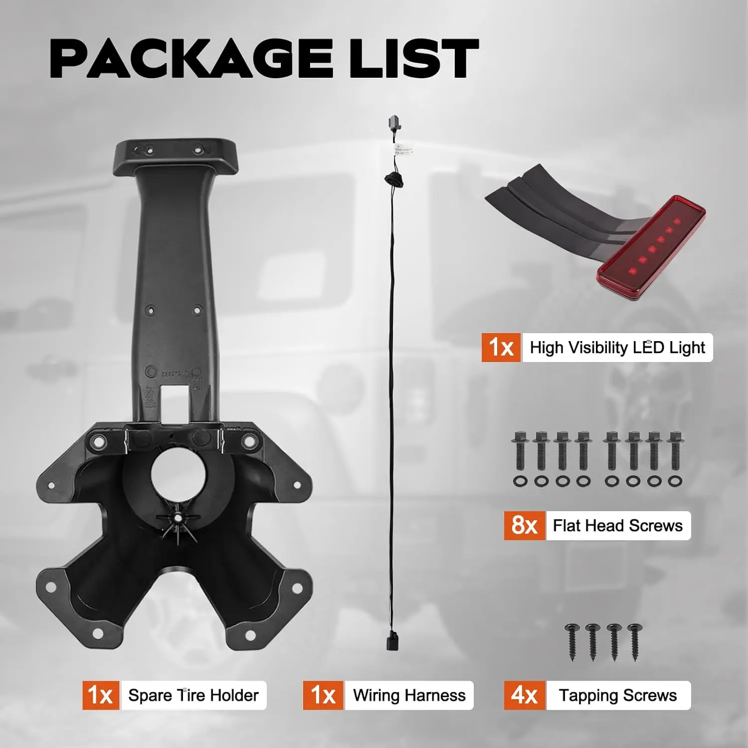 دعامة حامل الإطارات الاحتياطية العالمية مع ضوء فرامل LED وحزام أسلاك لسيارة جيب رانجلر JK 2007-2018