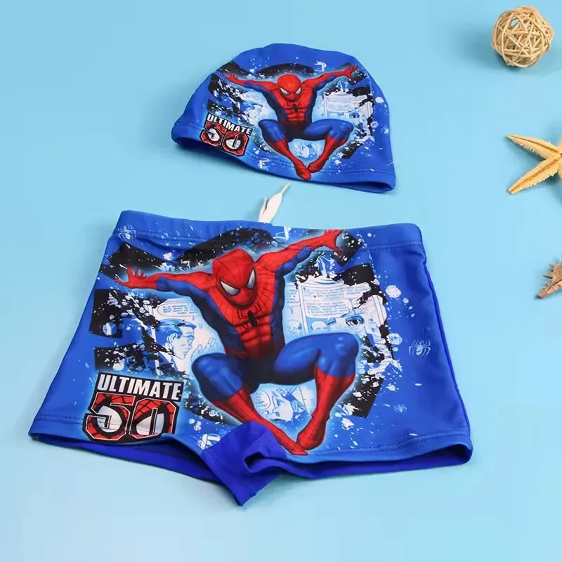 Cartoon Spiderman Kids Swimwear Pants Cap Set Anime Spider-man Children Swimsuit Shorts Baby Boys Swimming Trunks Glasses Gift