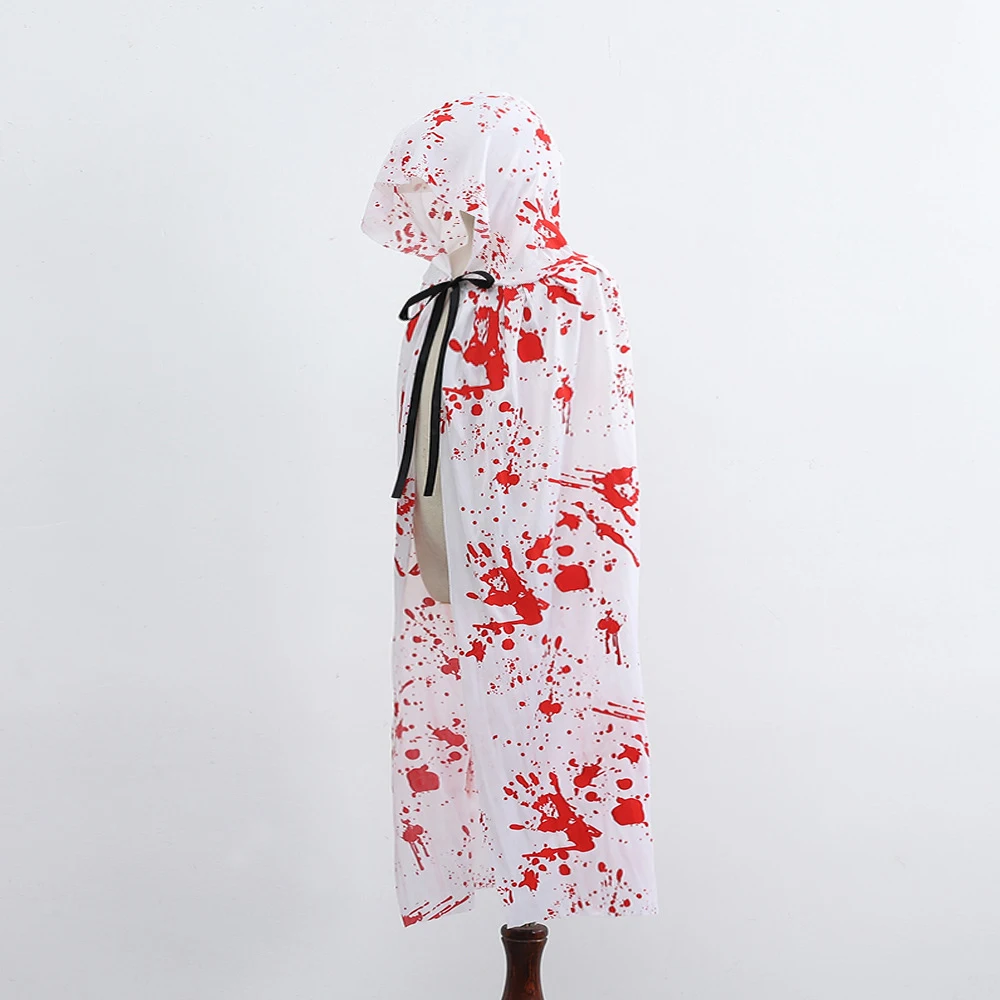 Adulto capa sangrenta para crianças adulto preto branco halloween bruxa traje gravata frente capuz capa halloween brincadeira