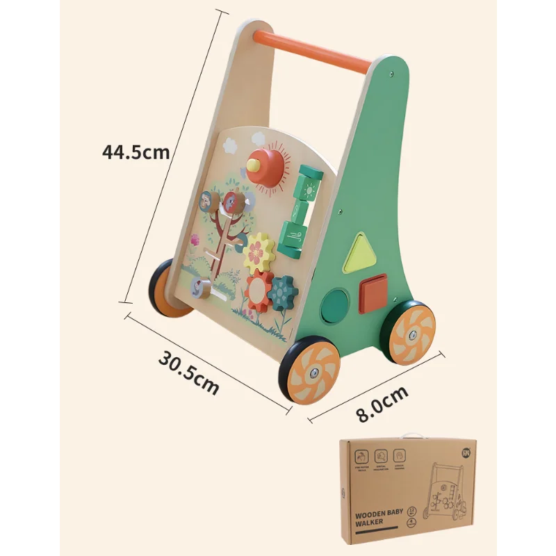 Alat Bantu Jalan Bayi Kayu Mainan Dorong Berjalan Belajar Multifungsi dengan Desain Anti-Ujung Penyortir Bentuk Asisten Langkah Pertama Balita