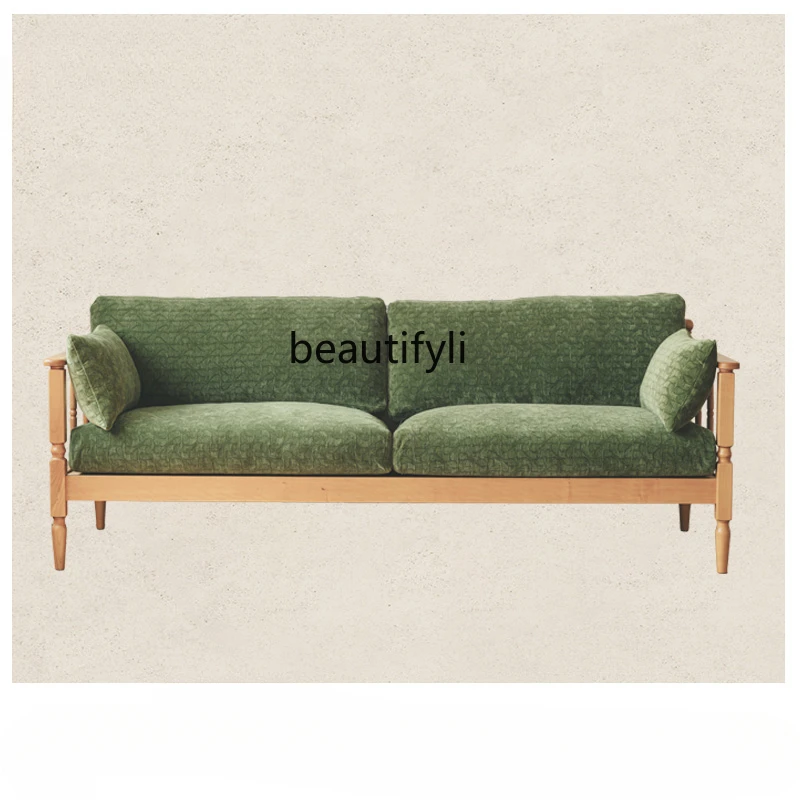 

Morris Fabric Sofa Small Apartment Living Room Retro Three-Seat Cherrywood Nordic Living Room Furniture