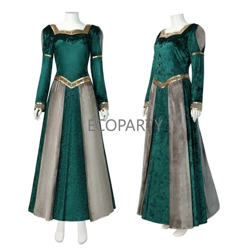 Shrek Monster Fiona Princess Cosplay Costume Fiona Pleuche Vintage Green Long Dress Cos Costume Halloween Costumes for Women