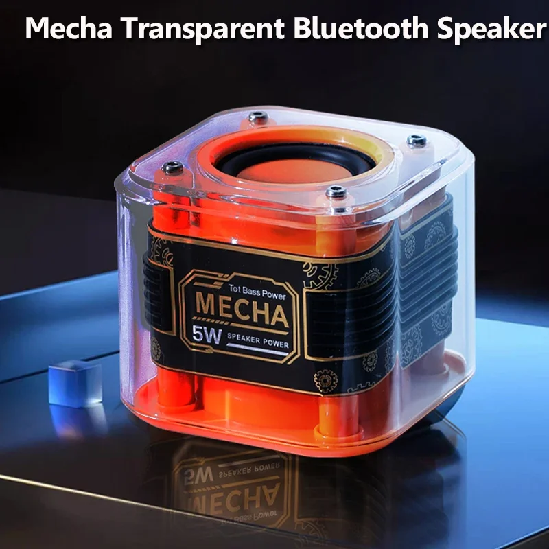 Transparent Bluetooth Speaker Mecha Style Hifi Sound Music Box Wireless TWS Connection MP3 Music Player Support TF Play USB F22