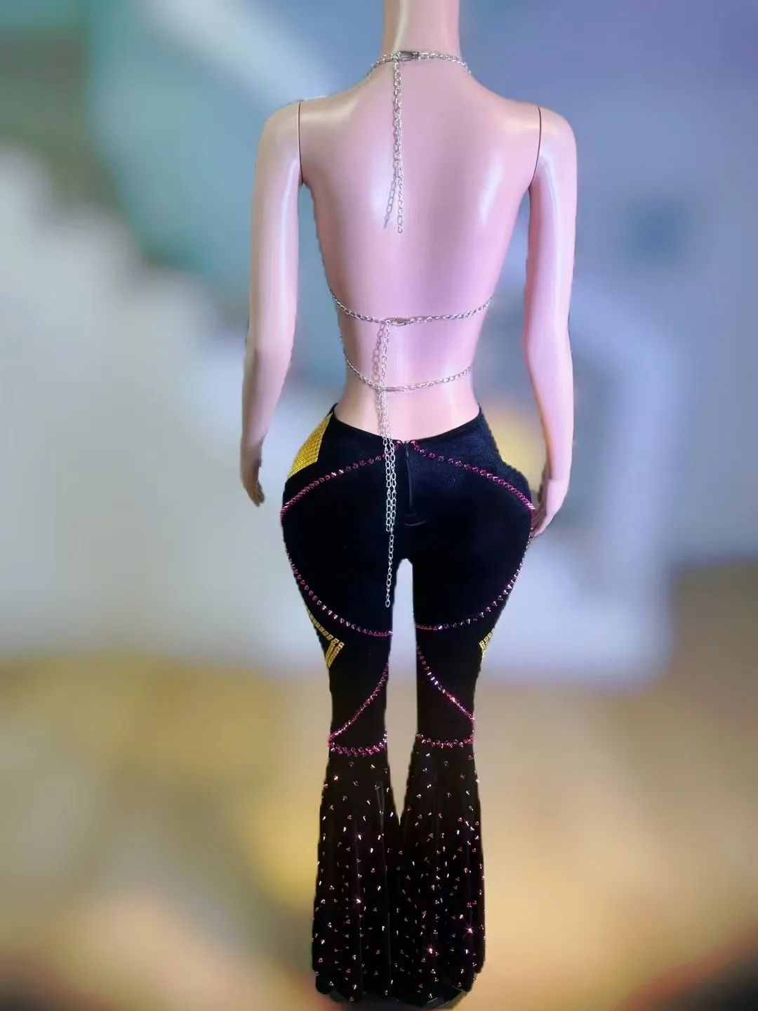 2025 جديد عصري موضة مثير المرأة بلوزات وBellbottom 2 قطعة مجموعة ملهى عيد ميلاد احتفال حفلة ملابس الفتيات الساخنة A804