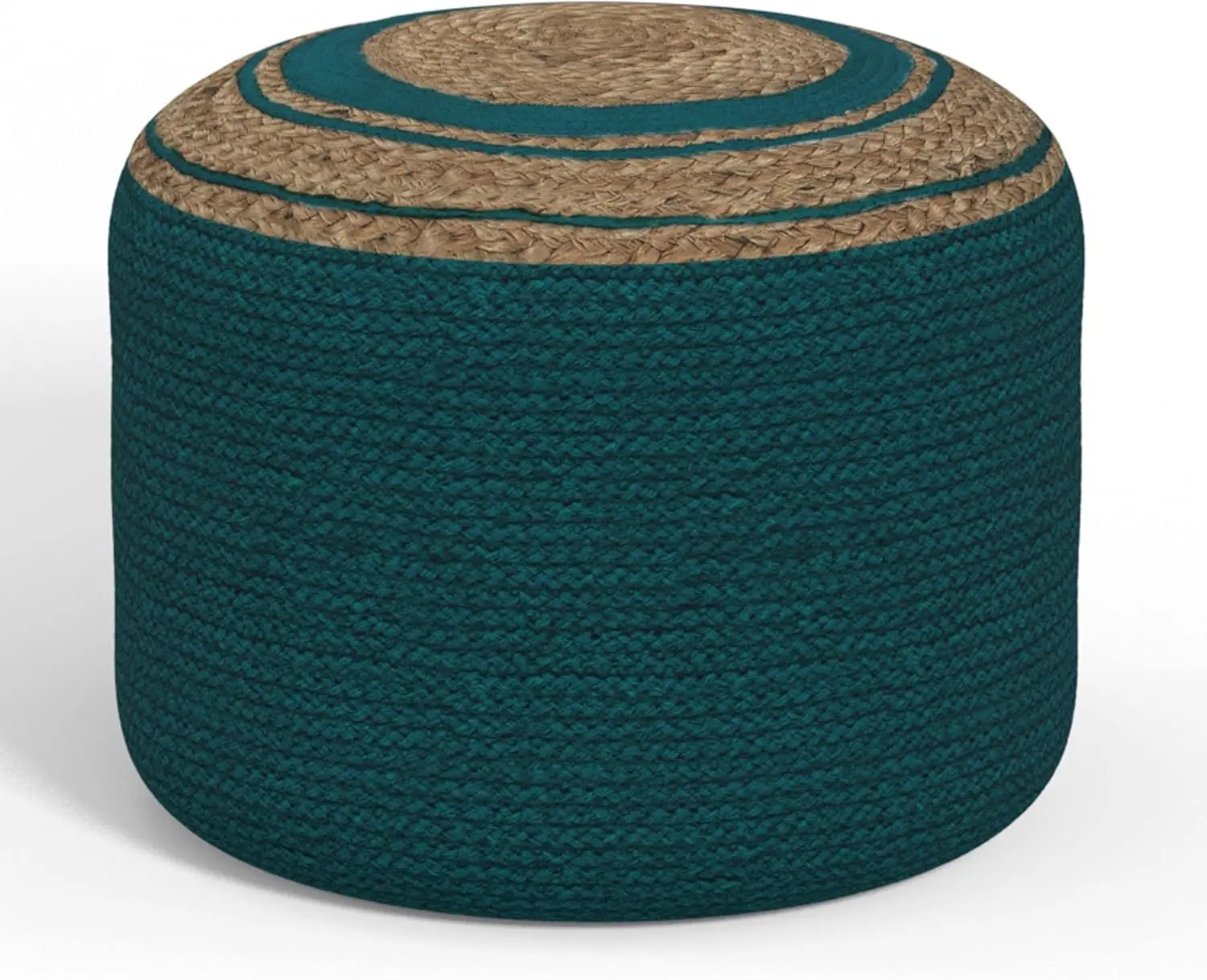 

Serena Contemporary Round Braided Pouf In Deep Aqua Cotton For The Living Room, Bedroom And Kids Room