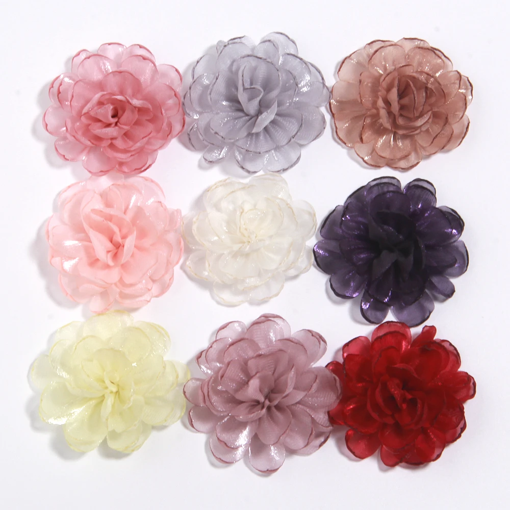 

5cm Organza Chiffon Gauze Burnt Edge Fabric Artificial Rose Flower Wedding Dress Neck Decoration Sewing Applique for Headband