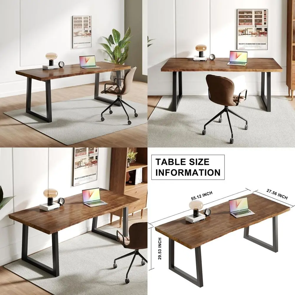 

Компьютерный стол из массива дерева, 55-дюймовый большой офисный стол в деревенском стиле для игр, работы или домашнего офиса, простой дизайн, идеально подходит для учебы.