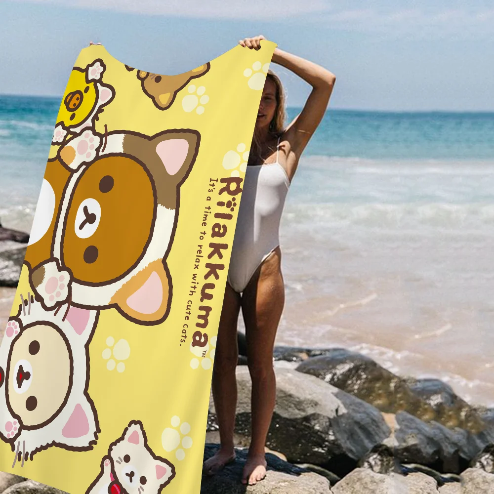 Kawaii Rilakkuma Bear Towel Microfiber Beach Towel Absorbent Quick dry Soft Yoga Swimming Resort Mountain Climbing Towel