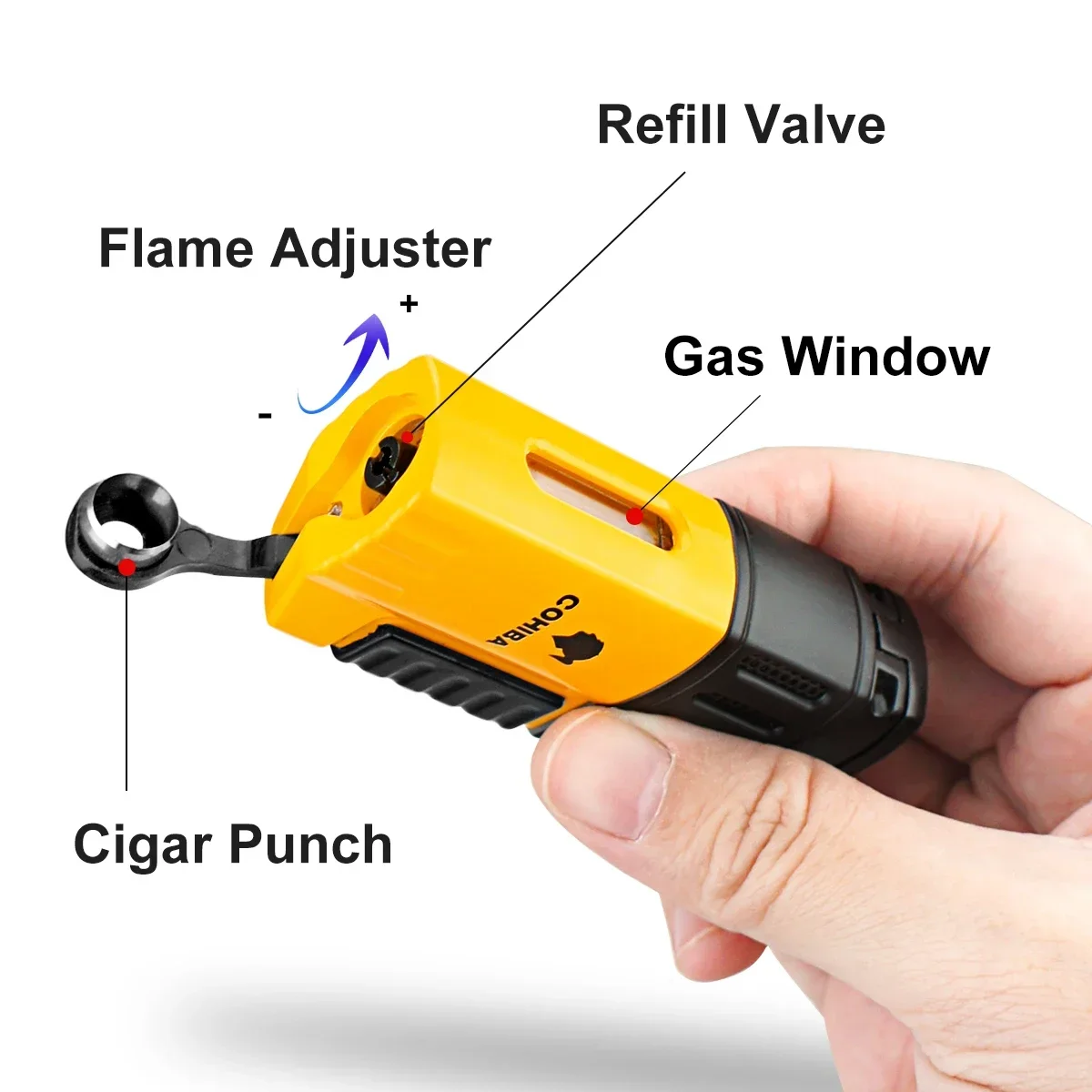 COHIBA Cigar 4 Torch Lighter Windproof Spray Flame Inflatable Visible Window Portable Gas Lighter Men's Gift Smoking Accessories