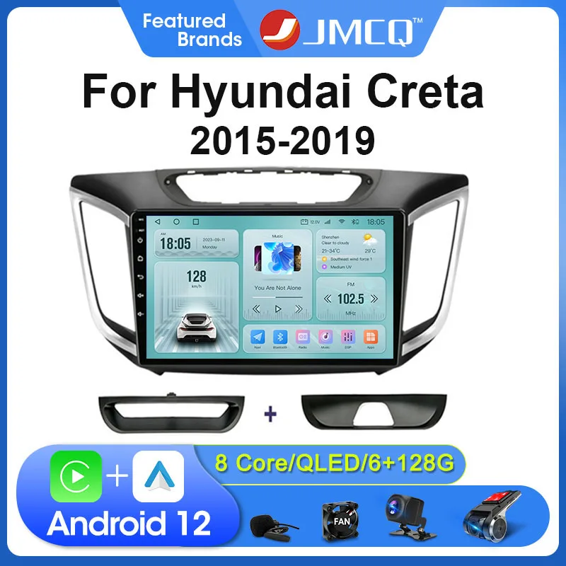 JMCQ 2Din 4G Android 12 Car Stereo Radio For Hyundai Creta ix25 2015-2019 Multimedia Video Player Navigation Head Unit Carplay