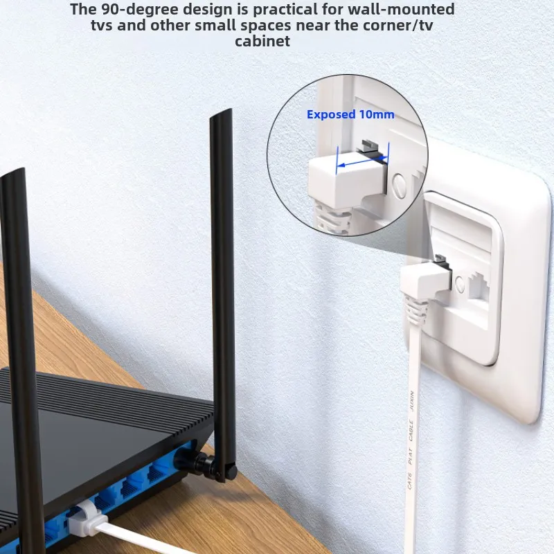10 Gigabit CAT7 Flat 90 Degree Bend Ethernet Cable CAT6A GB TV Router Broadband Line Universal L-type UP Down RJ45 Network Wire