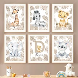 Giraffe Löwe Elefant Koala personal isierte Name Kinderzimmer Poster und Drucke Baby Wand kunst Bilder Dekor Kinderzimmer Leinwand Malerei