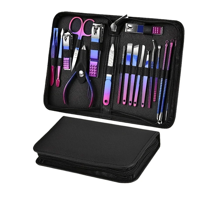 18pcs Professional Stainless Steel Nail Clipper Tools Portable Case Manicure Set and Pedicure Tool Kit  Christmas Gift