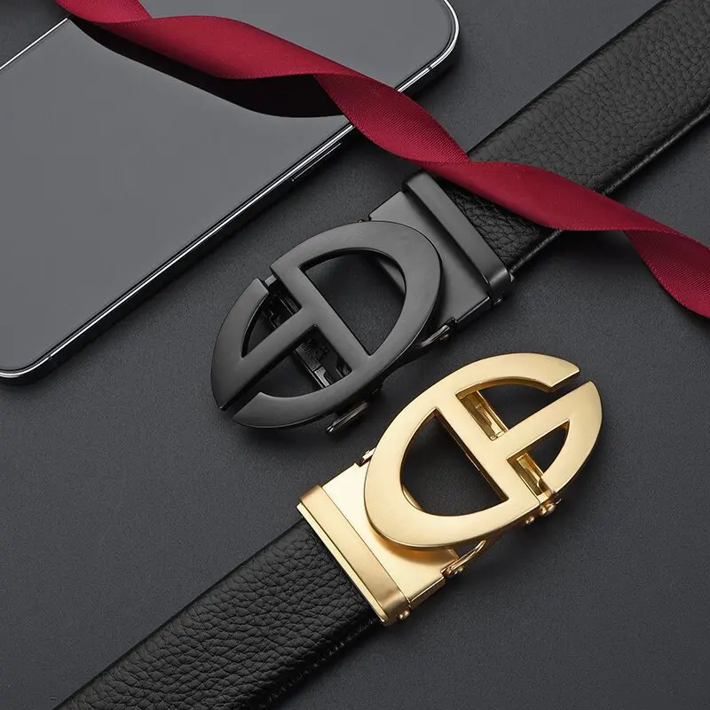 حزام من جلد البقر النقي بإبزيم تلقائي من خليط معدني للرجال، حزام سراويل رجالي متعدد الاستخدامات وعالي الجودة