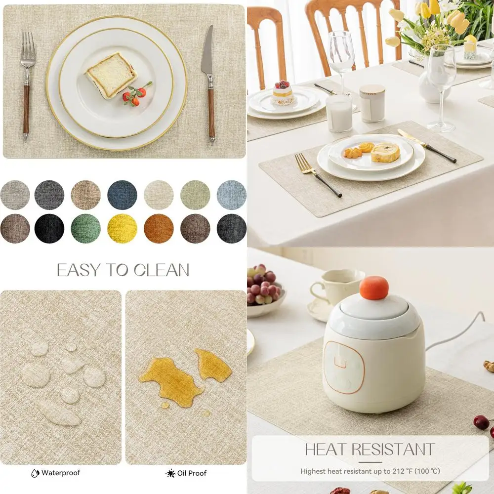 

Набор термостойких водонепроницаемых виниловых салфеток размером 12–12x18 дюймов, маслостойкая протираемая двусторонняя искусственная кожа для прочного стола