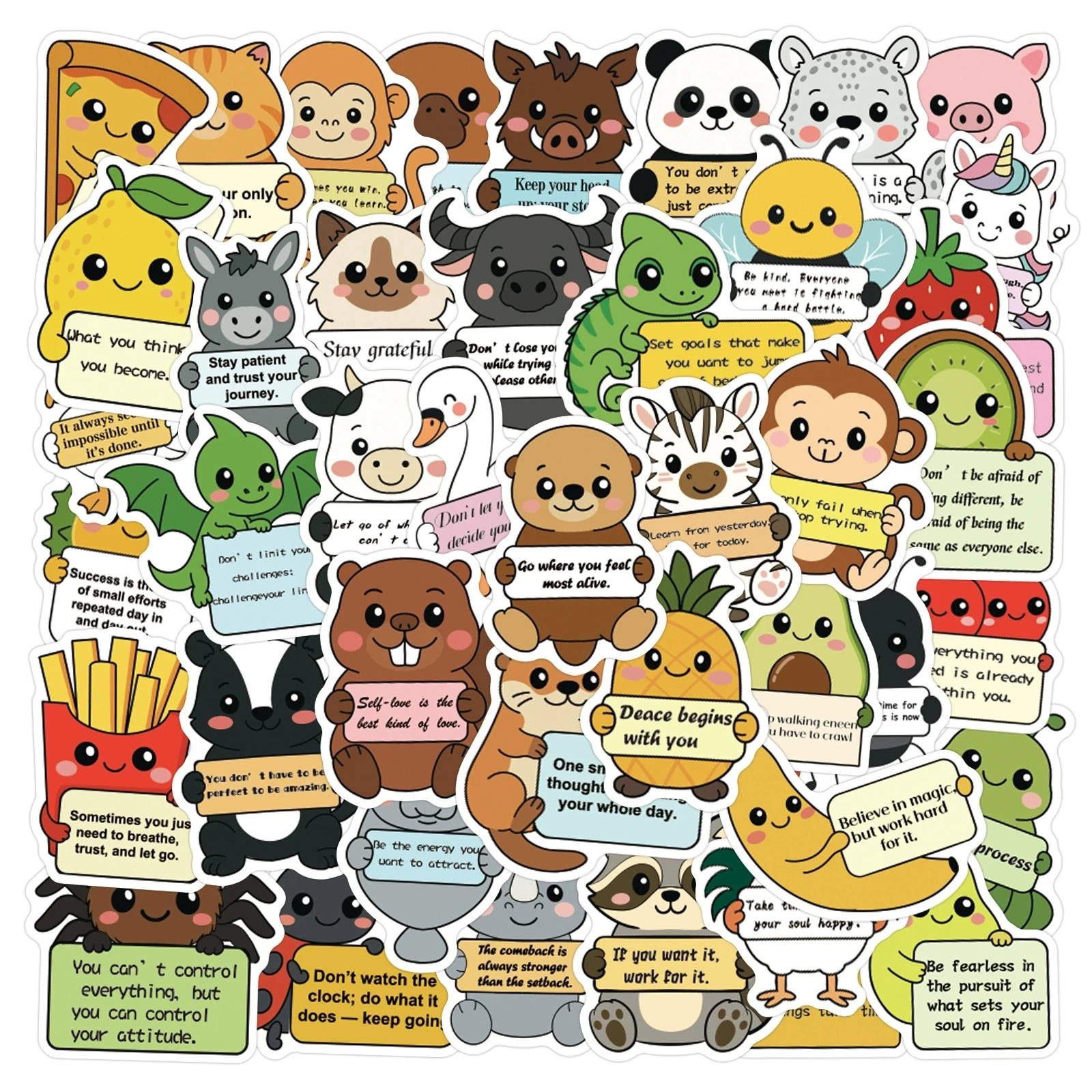 60PCS Tier Inspiration Englisch Cartoon Graffiti Aufkleber Gepäck Wasser Tasse Roller Schreibwaren Dekoration Aufkleber