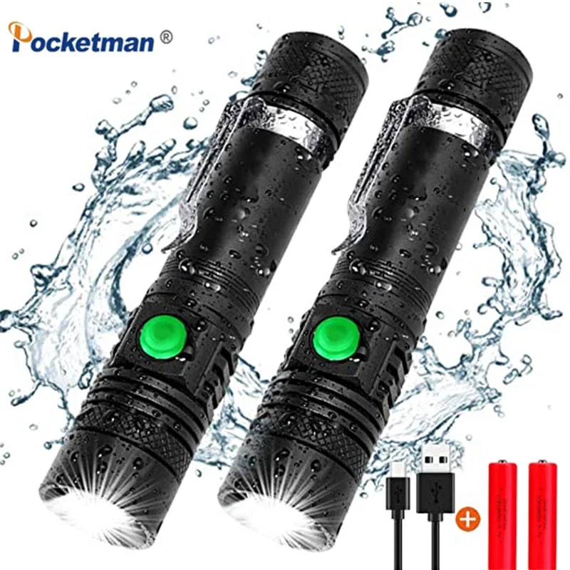 

High Bright Led Flashlight USB Rechargeable Camping Torch Portable Zoomable 18650 Lantern with Pen Clip Outdoor 3Modes Work Lamp