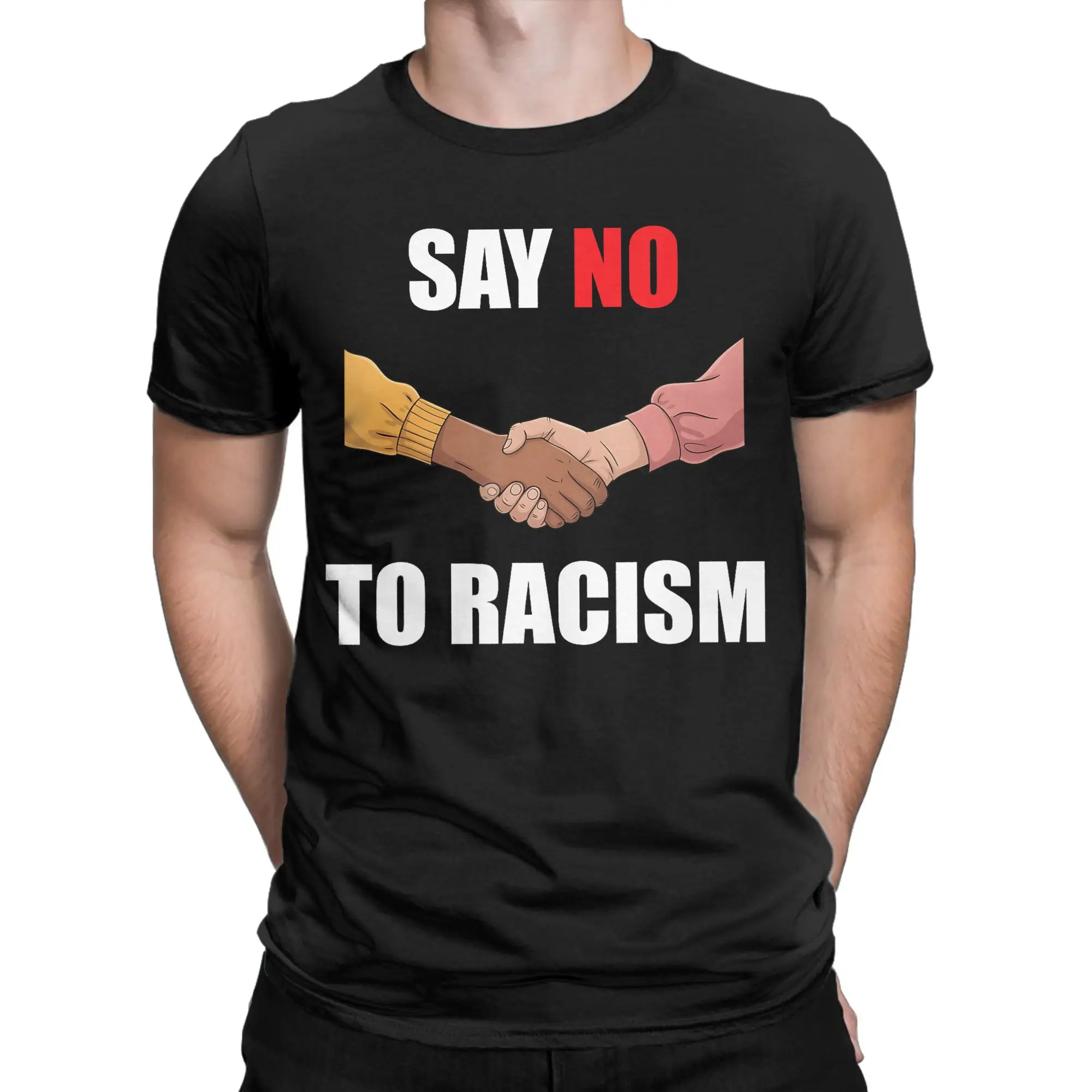 Men Say No to Racism Equality Awareness Positive Message T Shirt Tops Novelty Short Sleeve Round Collar Tees Plus Size T-Shirt