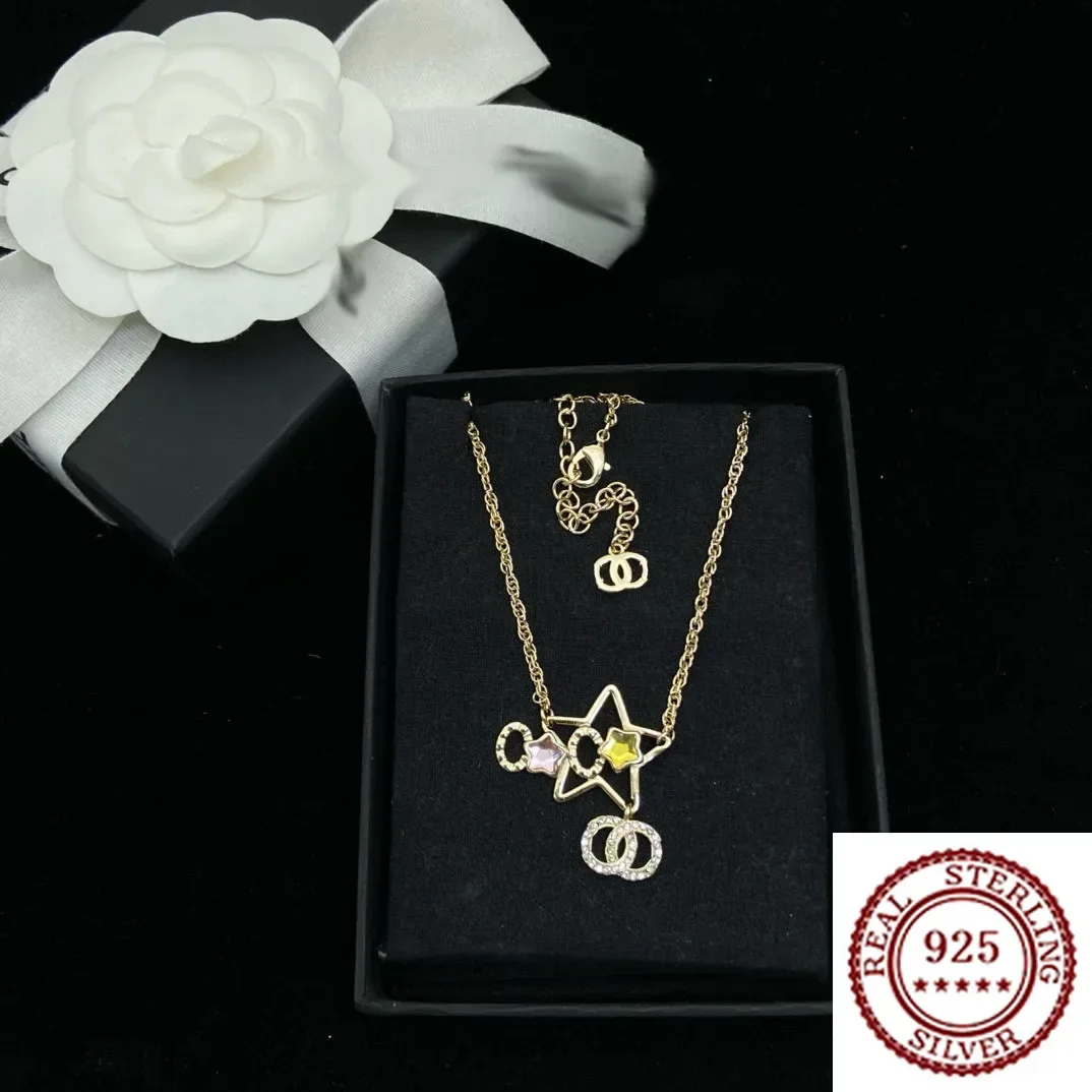 

2025 New Trendy DIY Pure Silver Color Diamond Star Pendant Necklace With Pentagram Clavicle Chain For Women's Luxury