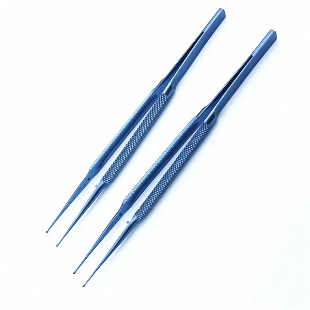 Pierścień wskazówka kleszcze okulistycznych pincety mikro grzywny cały pierścień końcówki 14/18cm tytanu Ent z tworzywa sztucznego Instrument chirurgiczny 1 sztuk