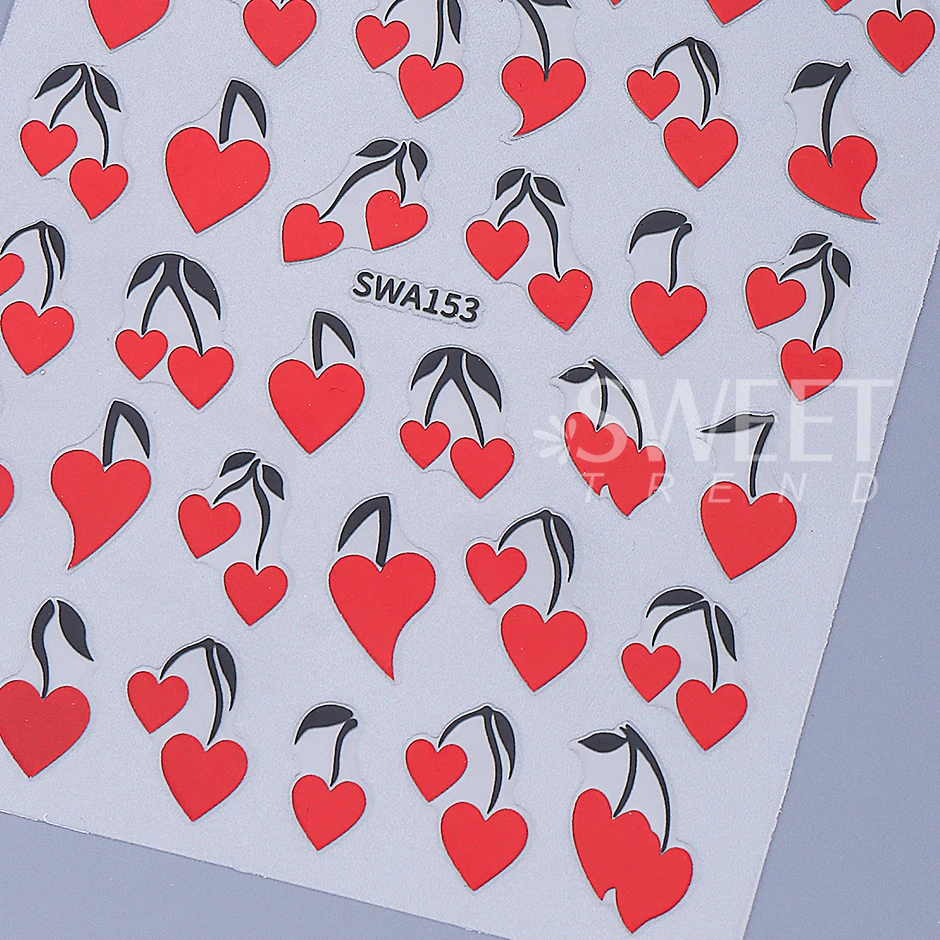 2 pezzi adesivi per unghie di San Valentino a forma di cuore foglie di ciliegio autoadesive decalcomanie per unghie dolce decorazione manicure fai da te cursori