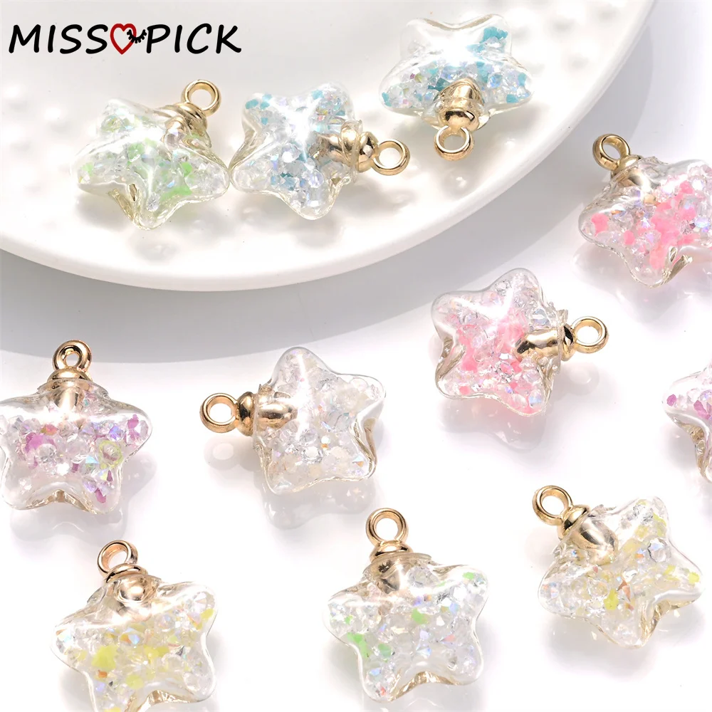 5 uds 17x19mm cuentas de estrellas luminosas colgantes de cristal para hacer joyería Diy collar pulseras llaveros accesorios para teléfono móvil