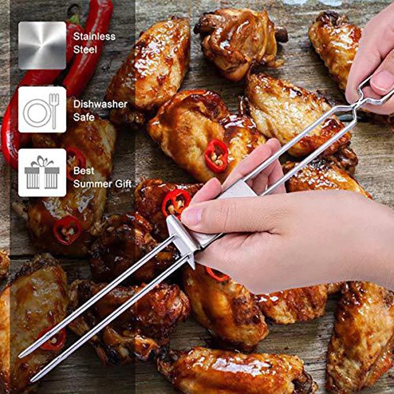 430 Stainless Steel U-Shaped Barbecue Brazing Fork Needle Grilling Skewers Double Prong BBQ Tools