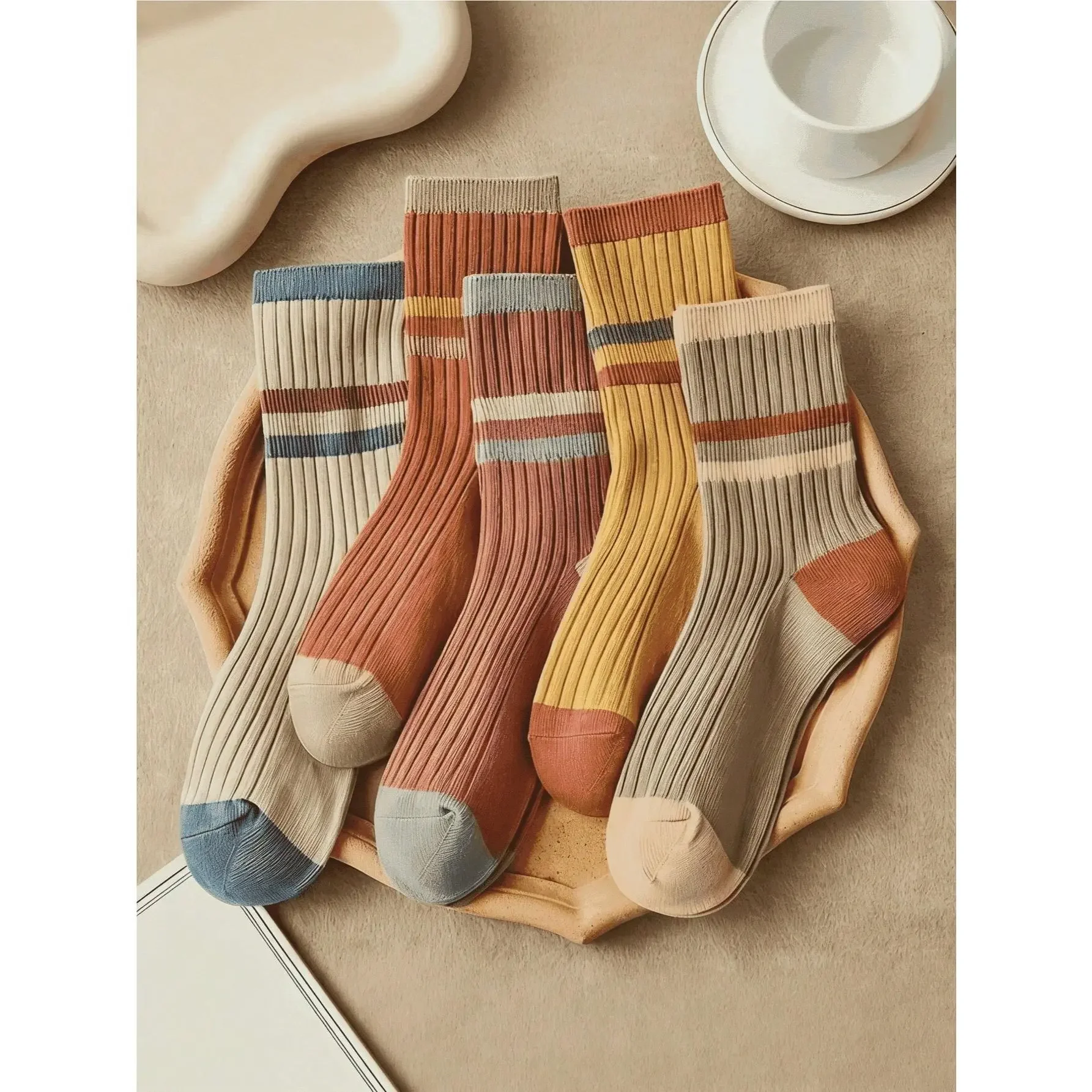 5 Pairs Of unisex striped mid socks soft breathable odor resistant comfortable fabric ideal for couples casual matching style