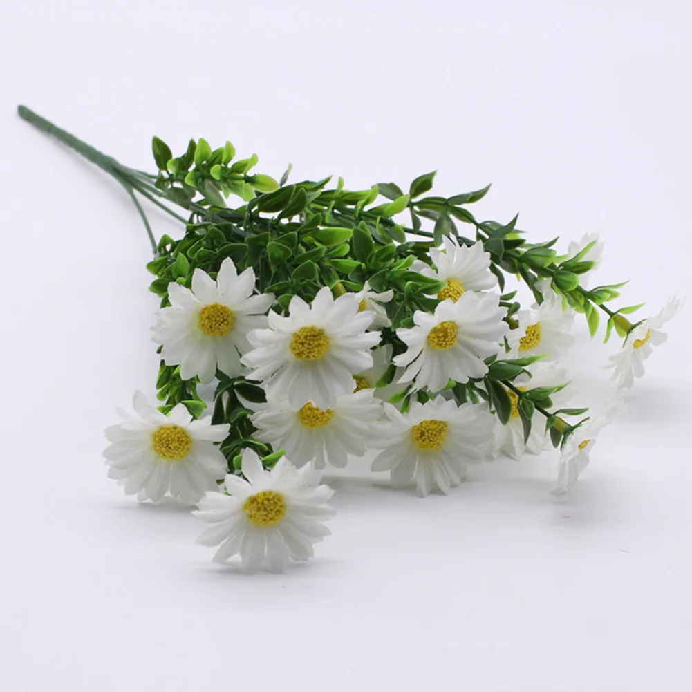 15 Heads Artificial Flowers Bouquet Plastic Silk Fake Daisy Flower Plants Wedding Garden Porch Window Kitchen Office Table Decor