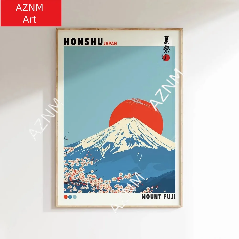 Mount Fuji Sunrise Wave Canvas Print Hokusai Giant Wave Landscape Japanese Wall Art Poster for Modern Living Room Home Decor